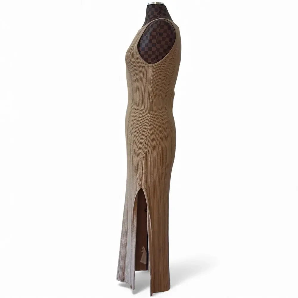 Abercrombie & Fitch Ribbed Sweater Maxi Cami Slip Dress Size Large Tan Shift Y2K
